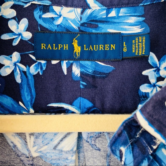 Ralph Lauren blue floral print button down Hawaiian shirt - Picture 6 of 7